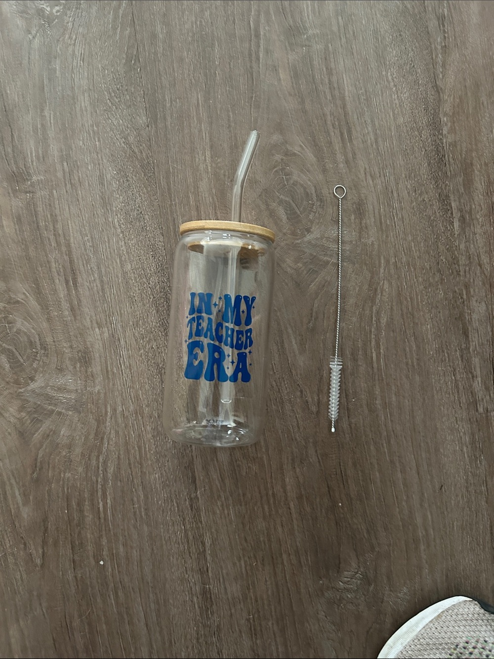 Glass Straw Tumbler NWOT In My Teacher Era" - Blue Lettering (with straw cleaner